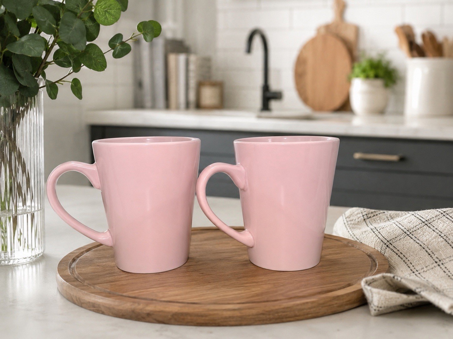 Set of 2 Blush Pink Ceramic Latte Coffee Mugs Unbranded