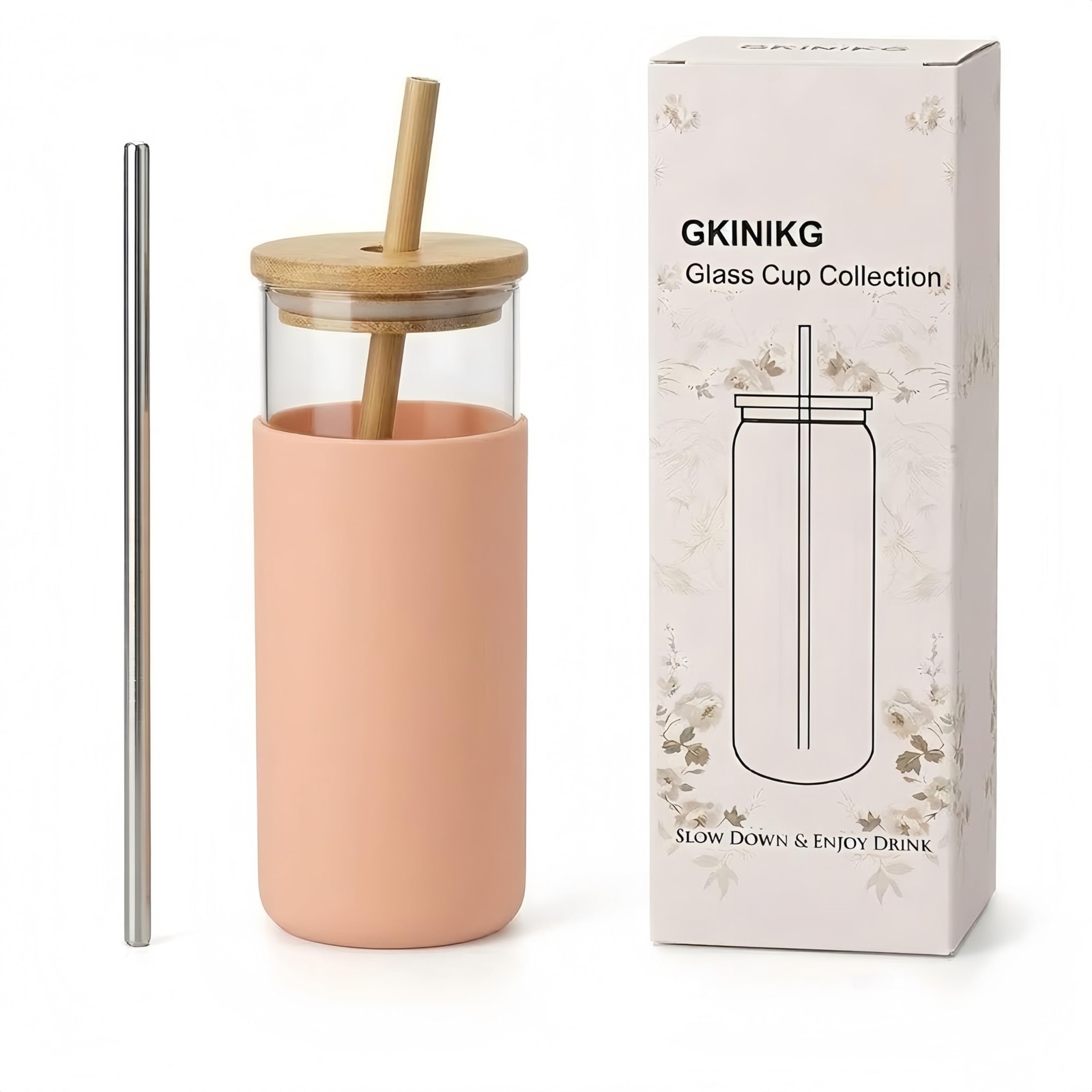 16oz Glass Tumbler with Lid and Straw, Thick Borosilicate Glass Iced Coffee C…
