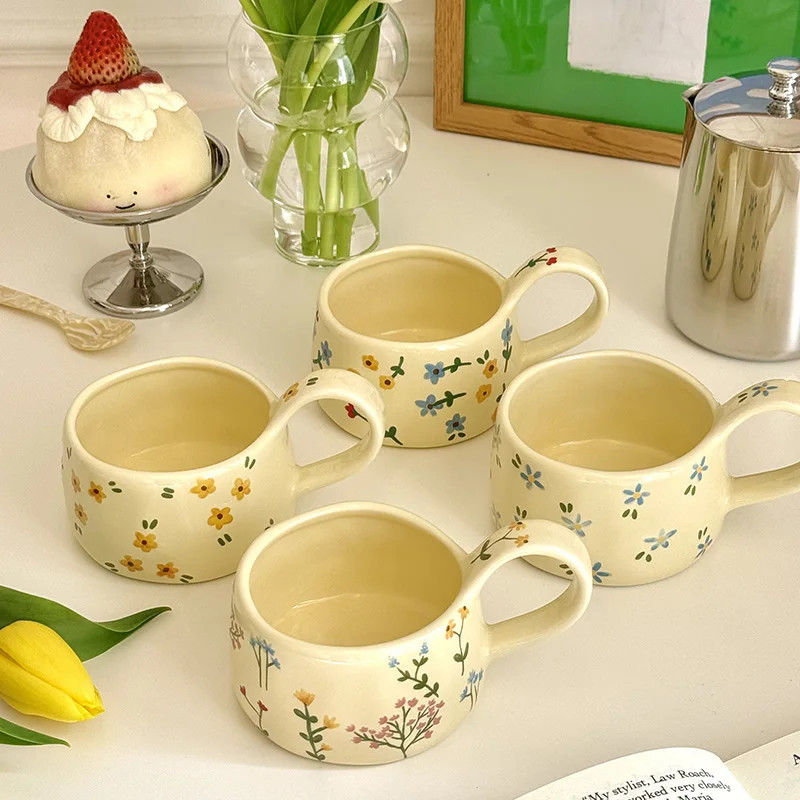 Cute Ceramic Mug Hand Pinched Flower Coffee Cup Christmas Gift for Kids Girls