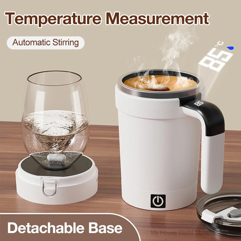 380ML Automatic Magnetic Stirring Mug with Straw & Lid Stainless Steel Waterproo