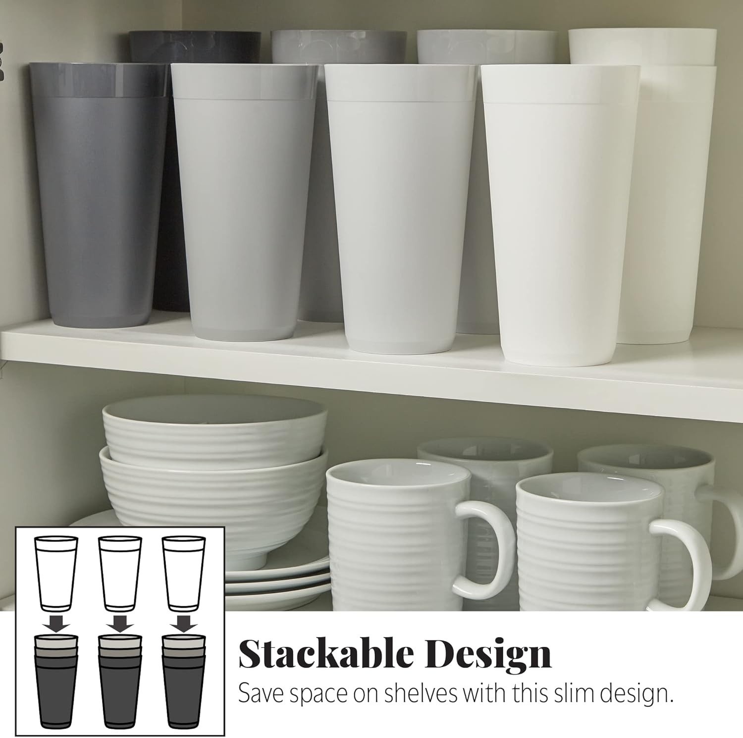Vasos apilables de plástico irrompible de 32 onzas para té helado (Piedra gris)
