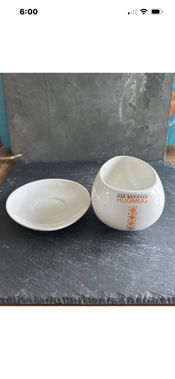 Max Brenner Hug Mug White Ceramic Floral Coffee Cup & Saucer- Two-Piece Set