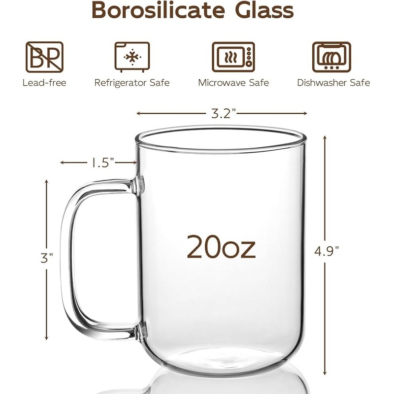 Borosilicate Glass Coffee Mugs Lightweight Dishwasher Safe Hot Cold Drink Cups