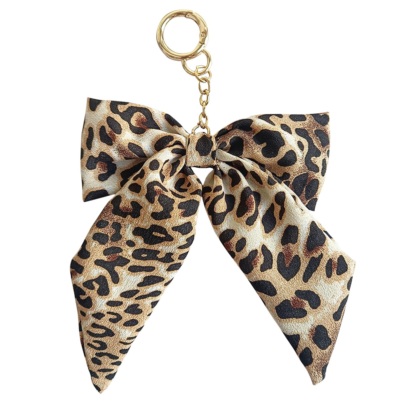 Fuerxy Leopard Print Bow Bag Charm for Purse Handbags Medium, Brown