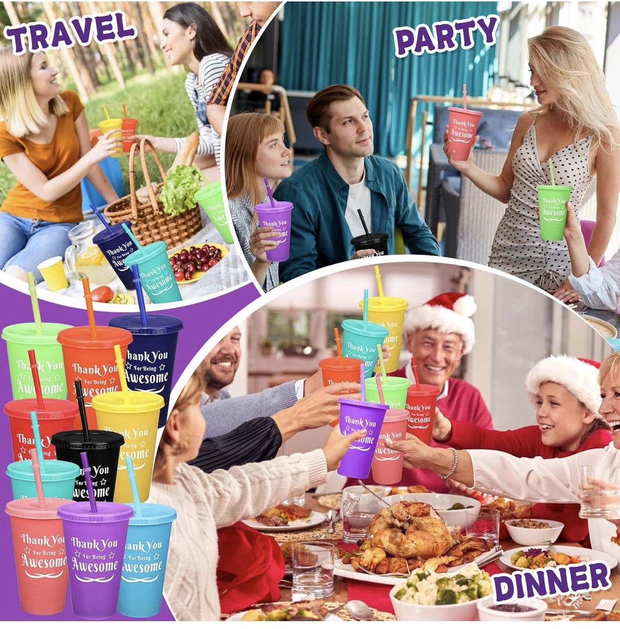 Dandat 40 Pcs Thank You Gifts 16 oz Colorful Tumbler with Straw and Lid Plastic