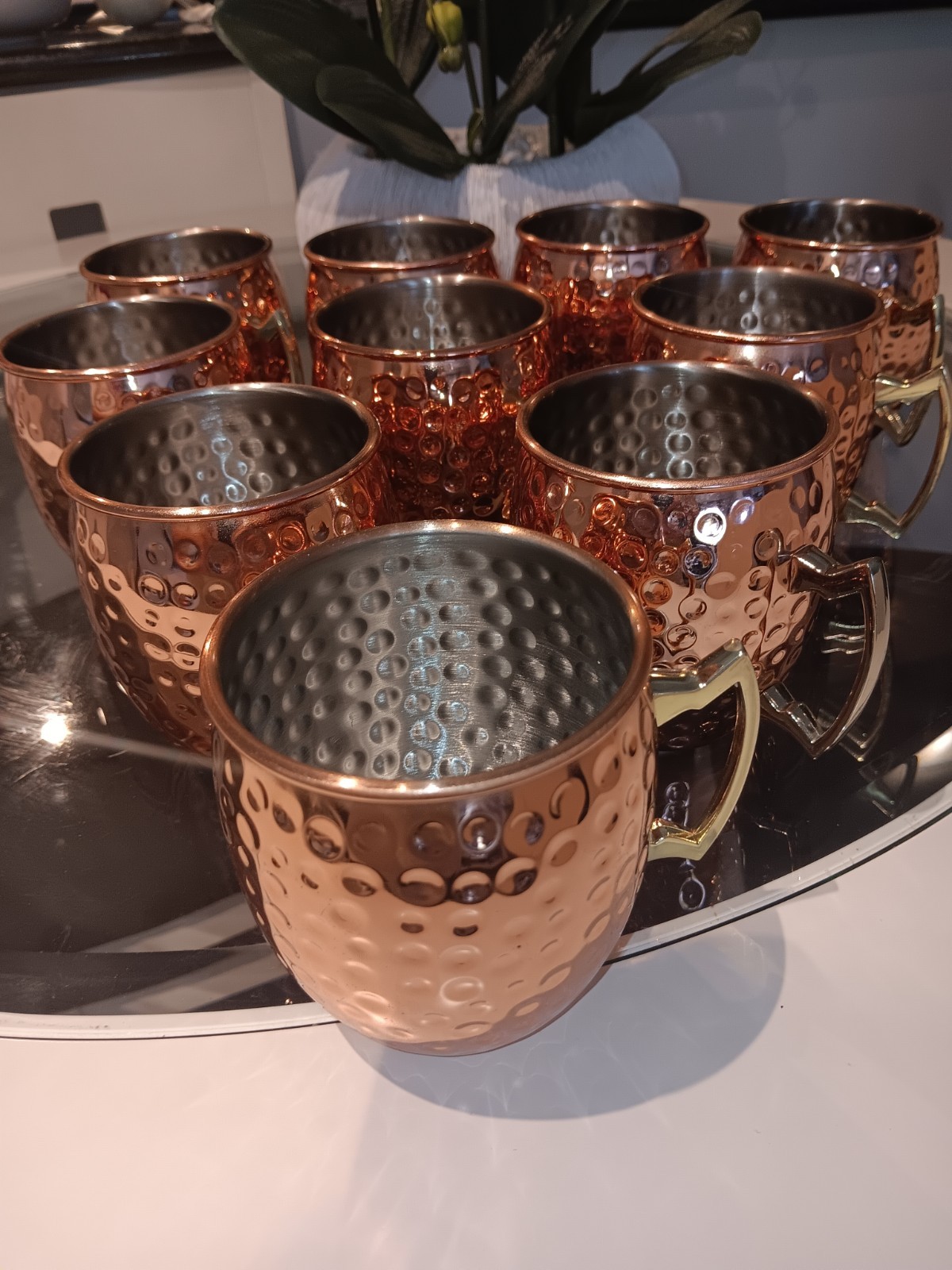 SET OF 10 MOSCOW MULE MUGS LARGE 20OZ HAMMERED COPPER PLATED STAINLESS STEEL NEW