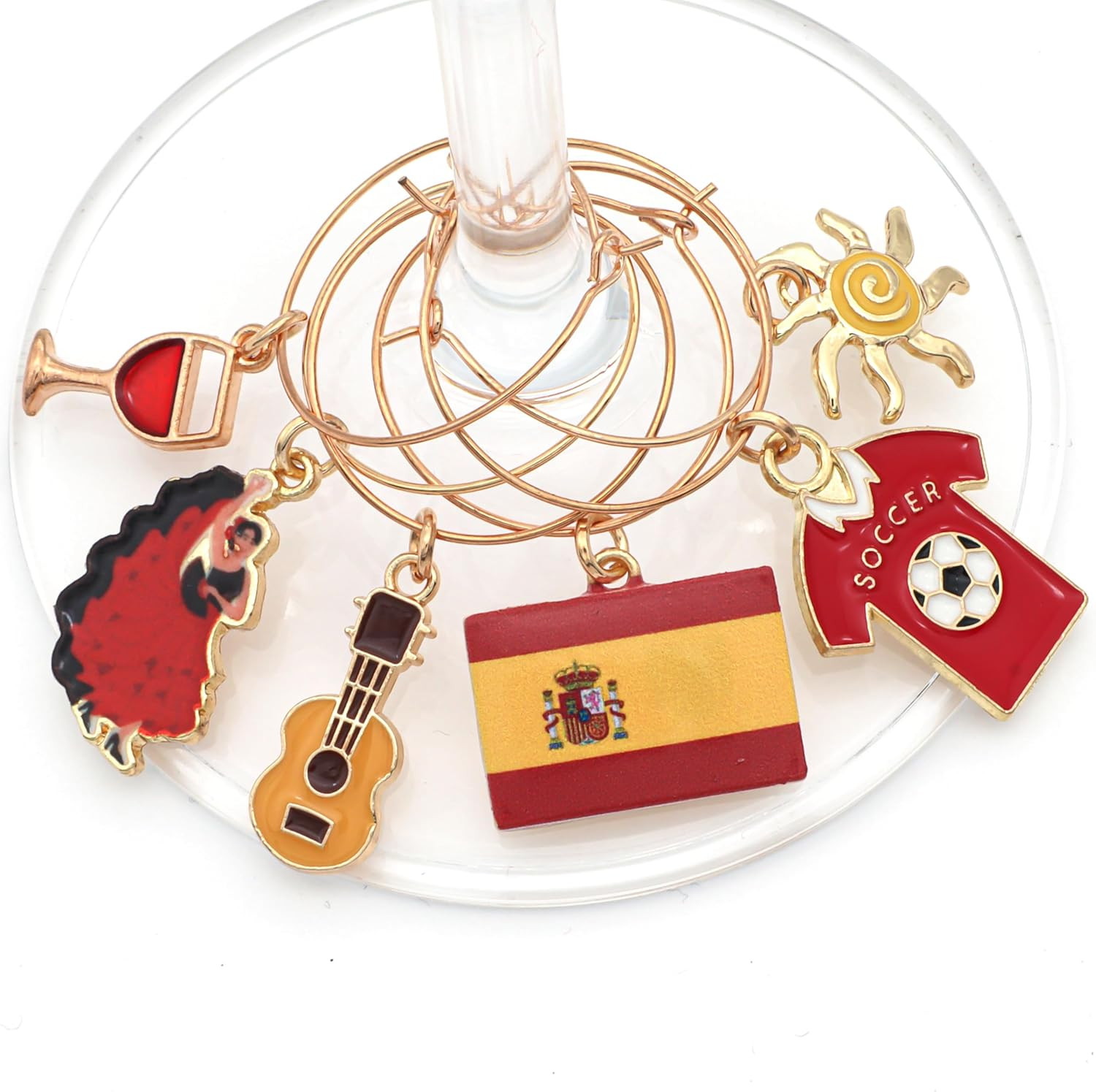 Spain Wine Charms Set of 6 Spanish Theme Wine Glass Markers Party Wedding Favors