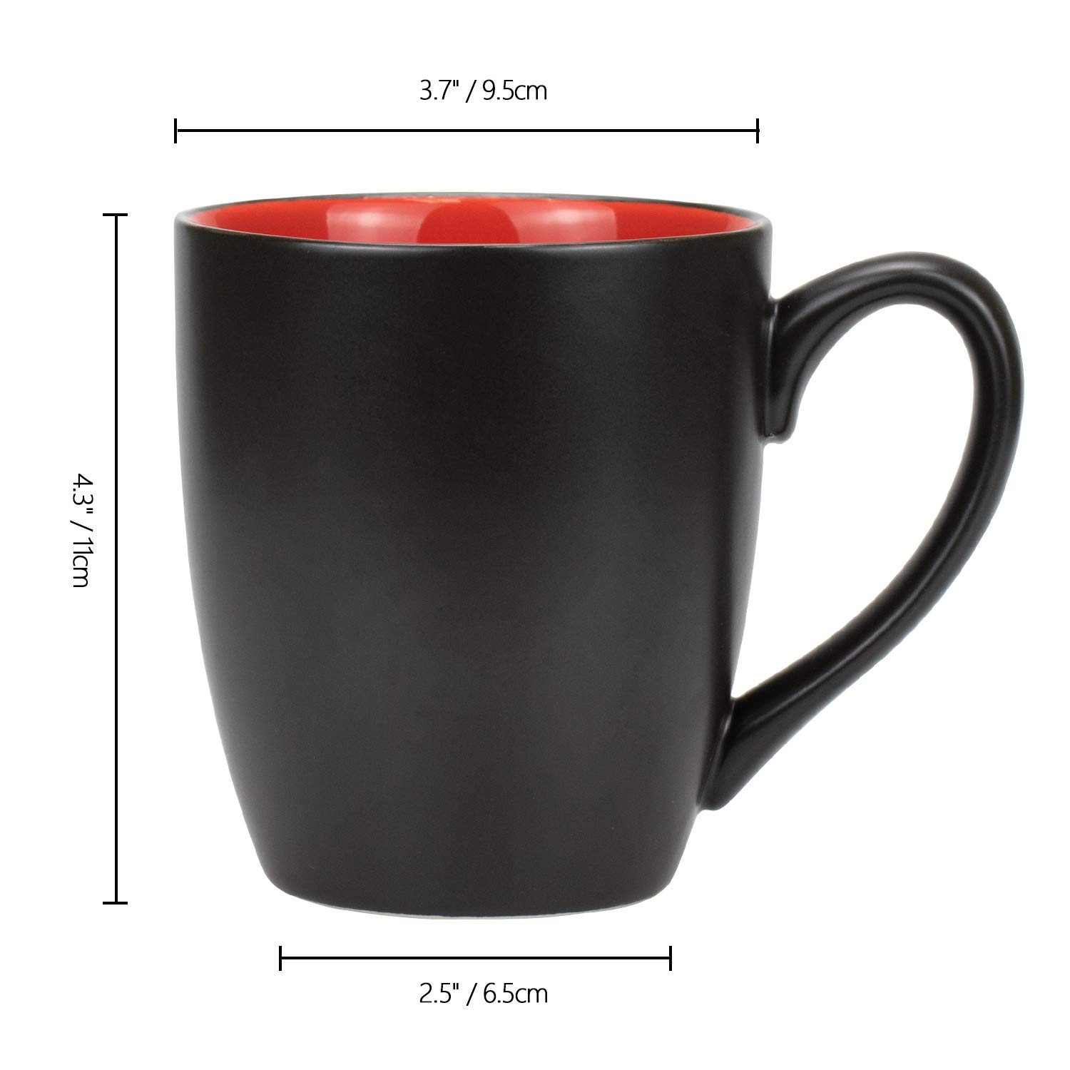 Set of 6 Coffee Mugs 16 Ounces Matte Black Porcelain Mug Set Large-Sized Ceramic