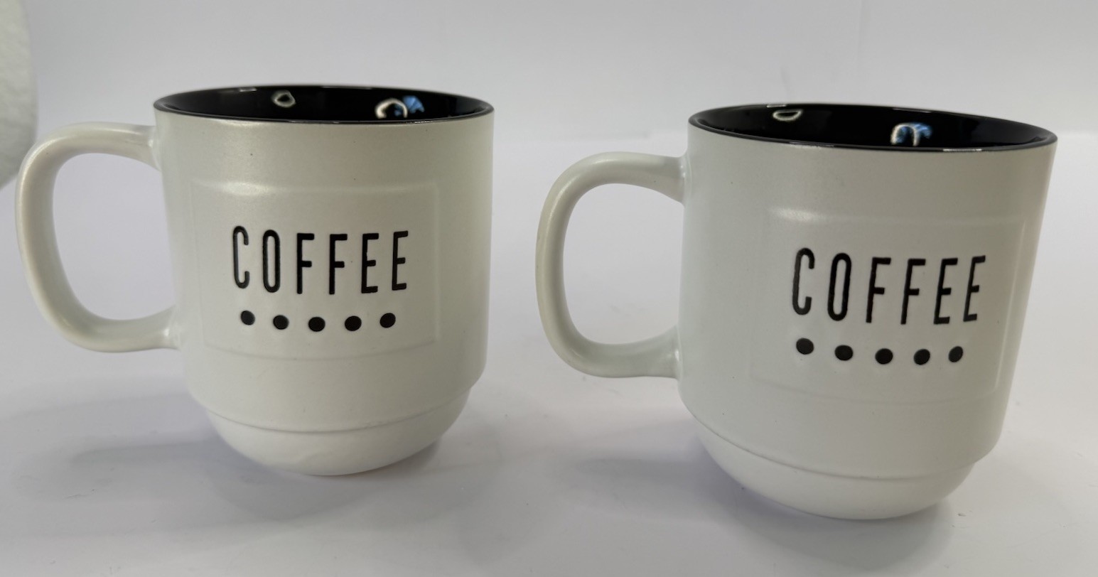 Sheffield Home Coffee Mugs Set of 2 White Black Stacking Stoneware 14oz Cups