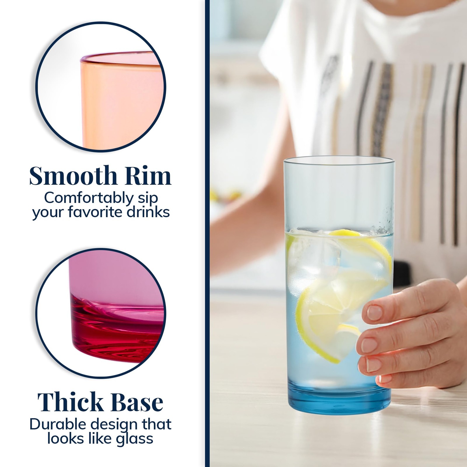 Reusable Drinking Glasses 16oz BPA-Free Plastic Tumblers (Set of 6)