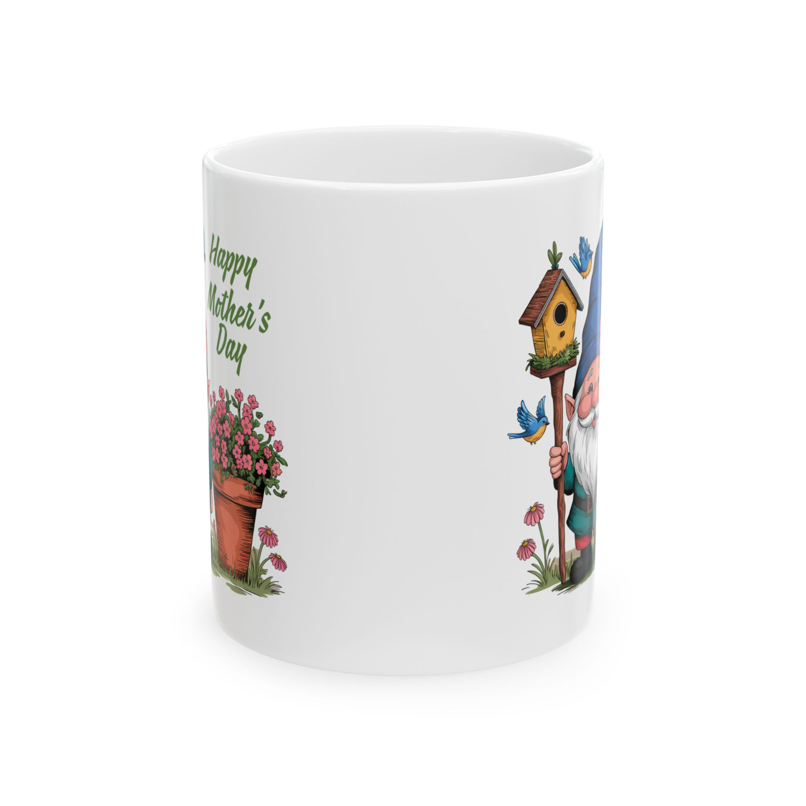 Happy Mothers Day Gnome Mug Garden Birdhouse Floral Mom Gift Coffee Cup