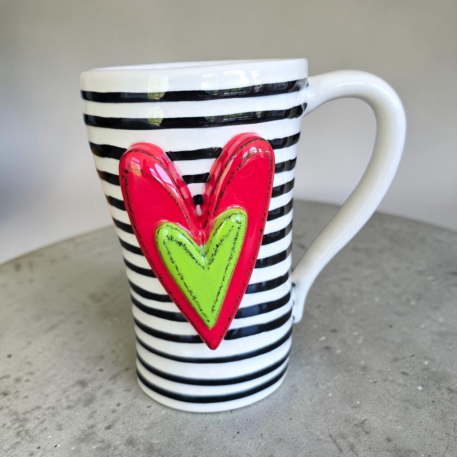 Heartful Home Tracy Pesche DEMDACO Mug Striped Ceramic 3D Heart Coffee Cup