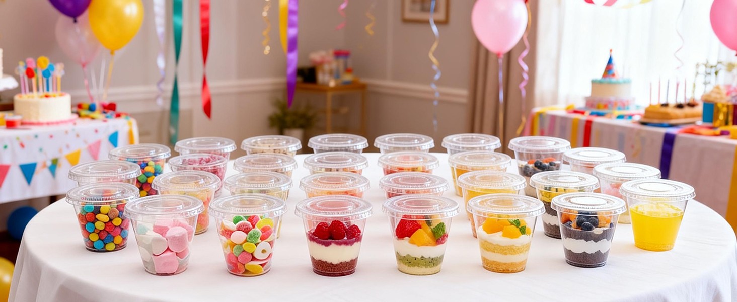 Clear Plastic Cups with Lids, Clear Disposable Cups with Flat Lids No Hole for