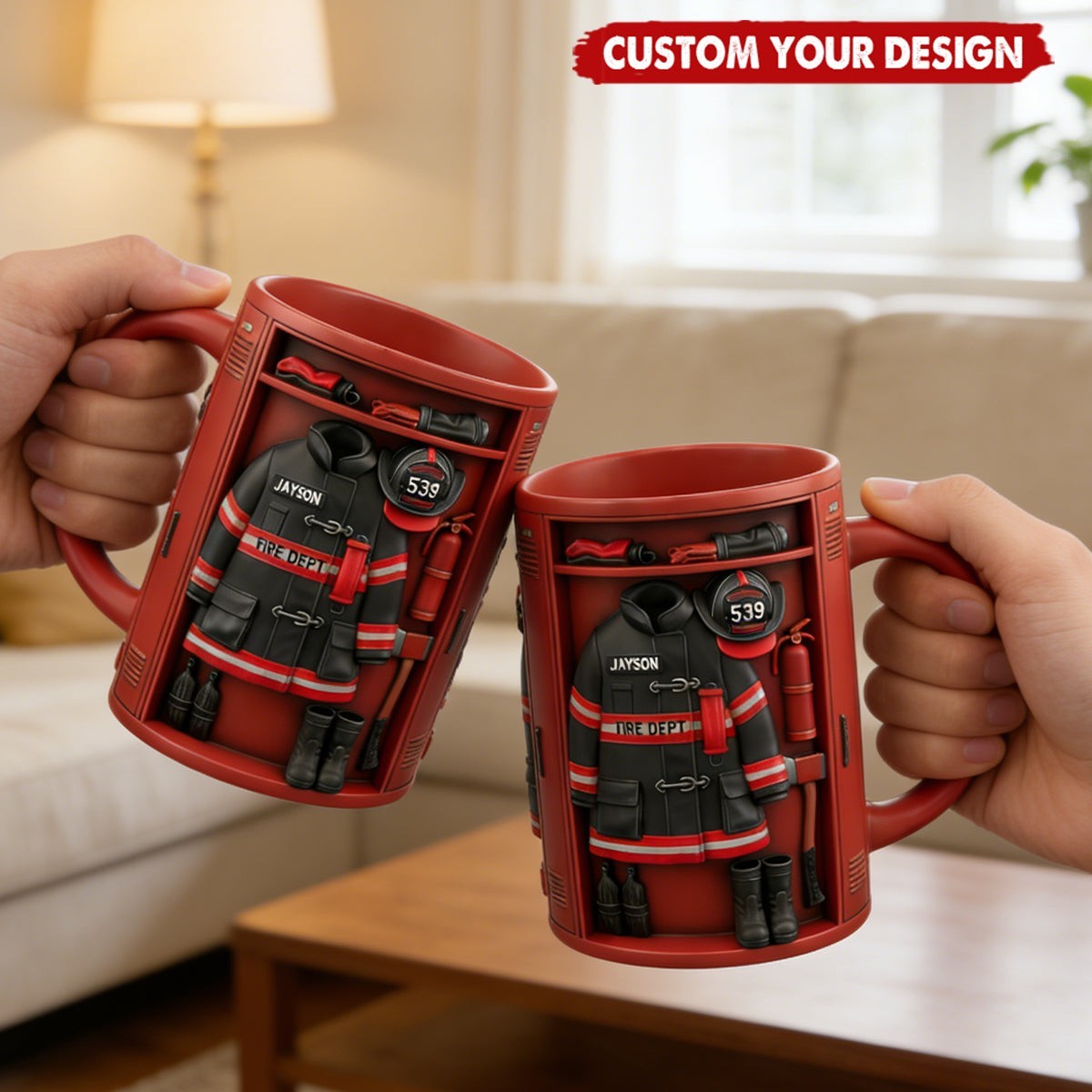 Personalized Firefighter Locker Mug, Custom Uniform Name Fireman