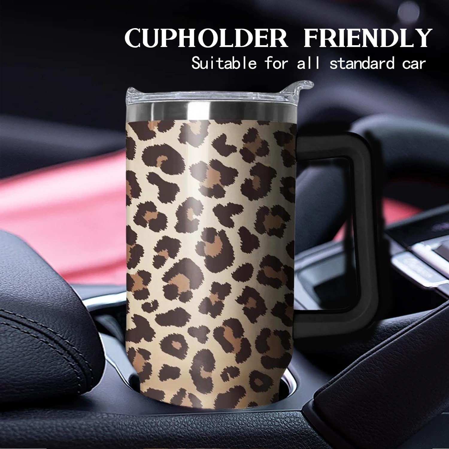 40 Oz Tumbler With Handle, Leopard Print Cheetah Coffee Travel Mug Cup, Water…