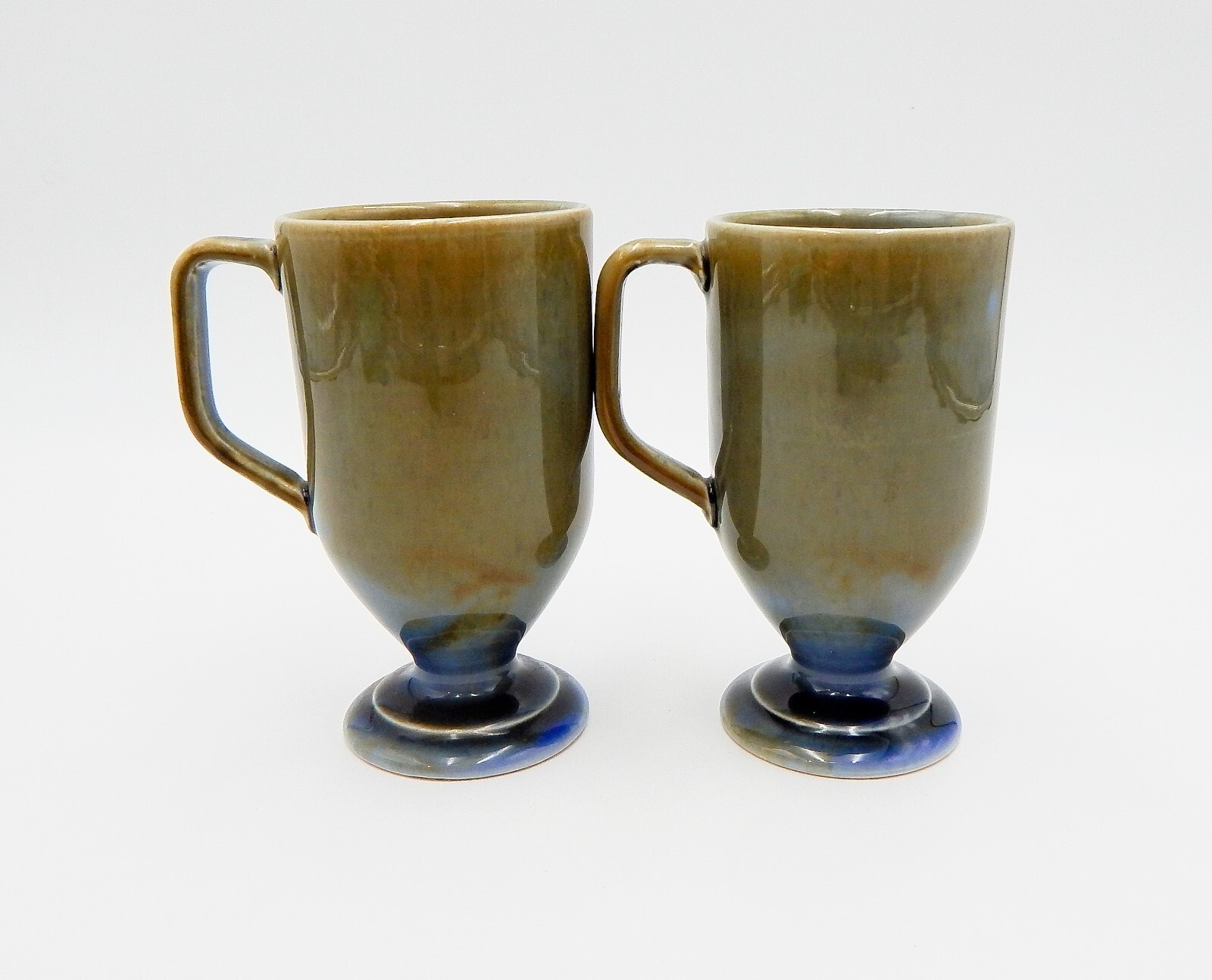 Wade Irish Porcelain Irish Coffee Pedestal Footed Mugs Ireland Green Blue 5 Inch