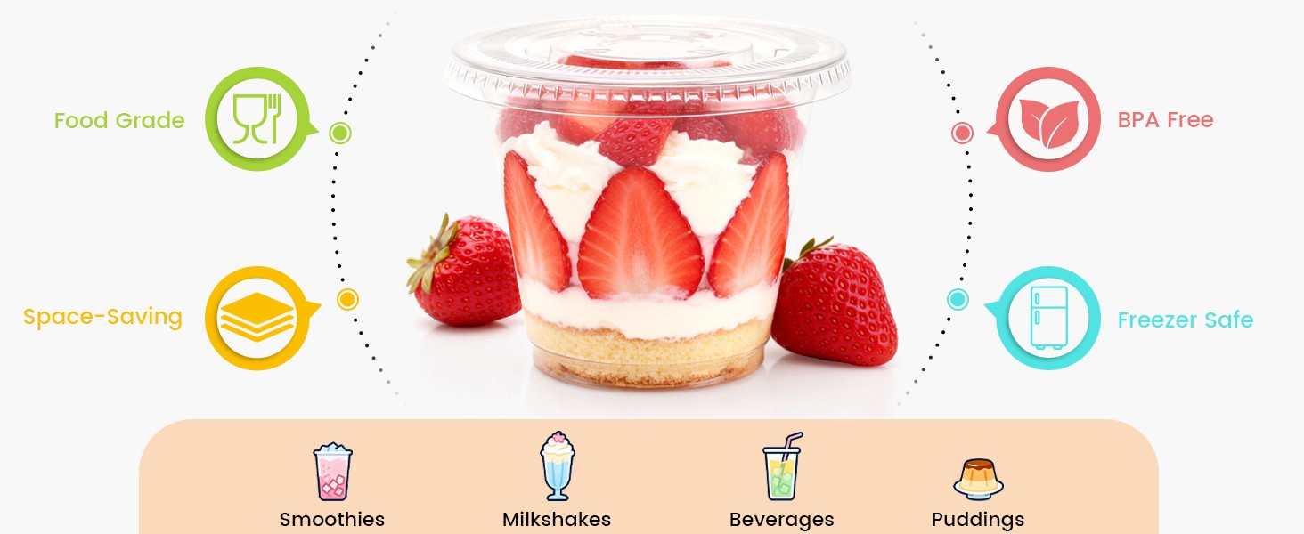 Clear Plastic Cups with Lids, Clear Disposable Cups with Flat Lids No Hole for
