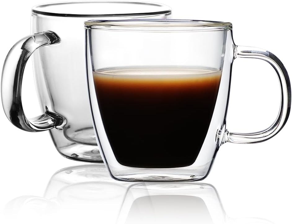 Insulated Espresso Glass Mugs 5.4oz/160ml, Small Clear Coffee Mugs Set of 2,