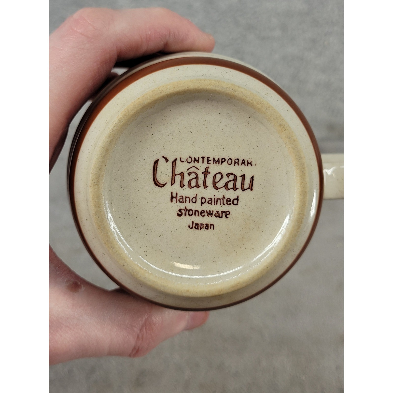 Contemporah Chateau Japan Hand Painted Stoneware Mug Cream Brown Banded Speckled