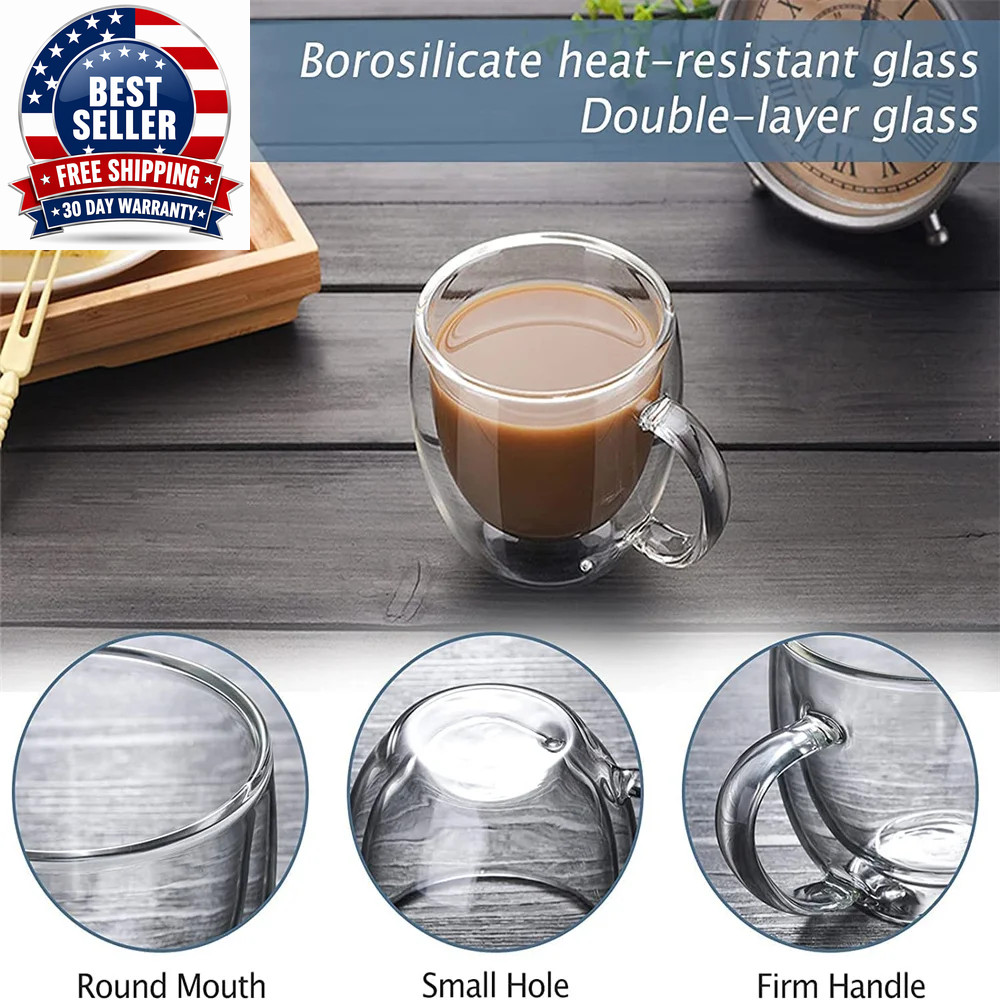 250Ml Double Walled Glass Coffee Mugs Insulated Borosilicate Glass Coffee Cups w