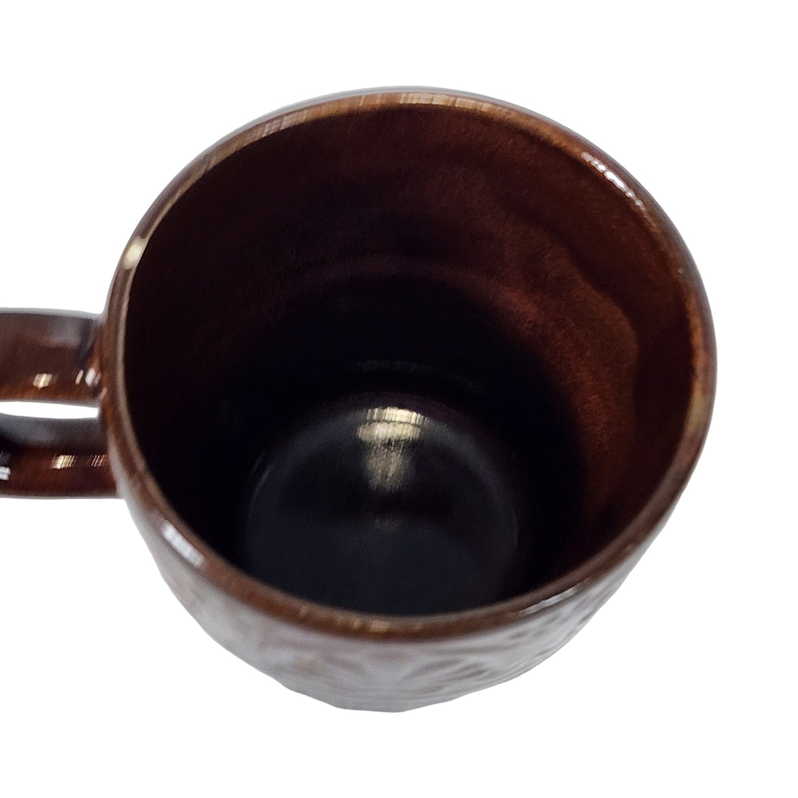 Vintage Brown Ceramic Coffee Mug Embossed Floral Fluted Japan Mid Century Modern