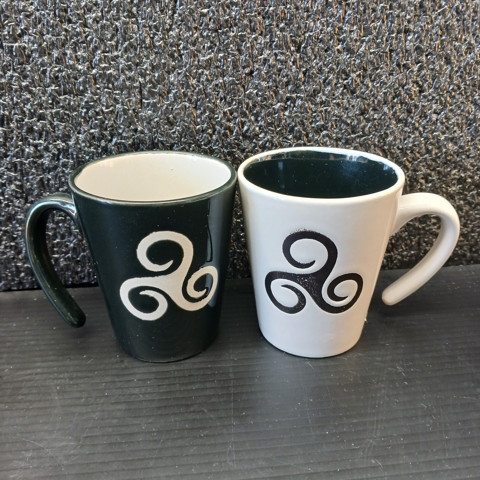 Celtic Triskele Design Matching Black and Cream Color Espresso Mugs 3oz