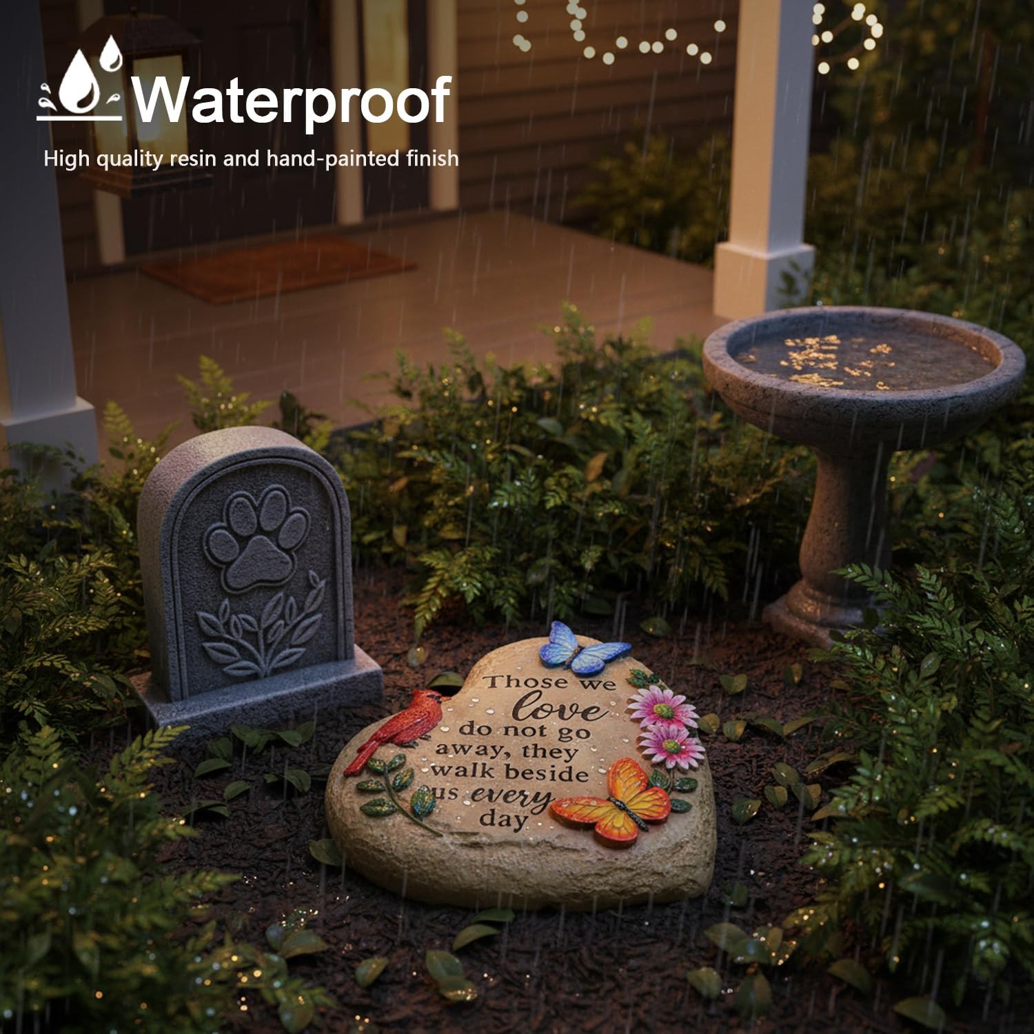Memorial Stones for Loved Ones Outside with Cardinal Butterfly Flowers, Sympa…