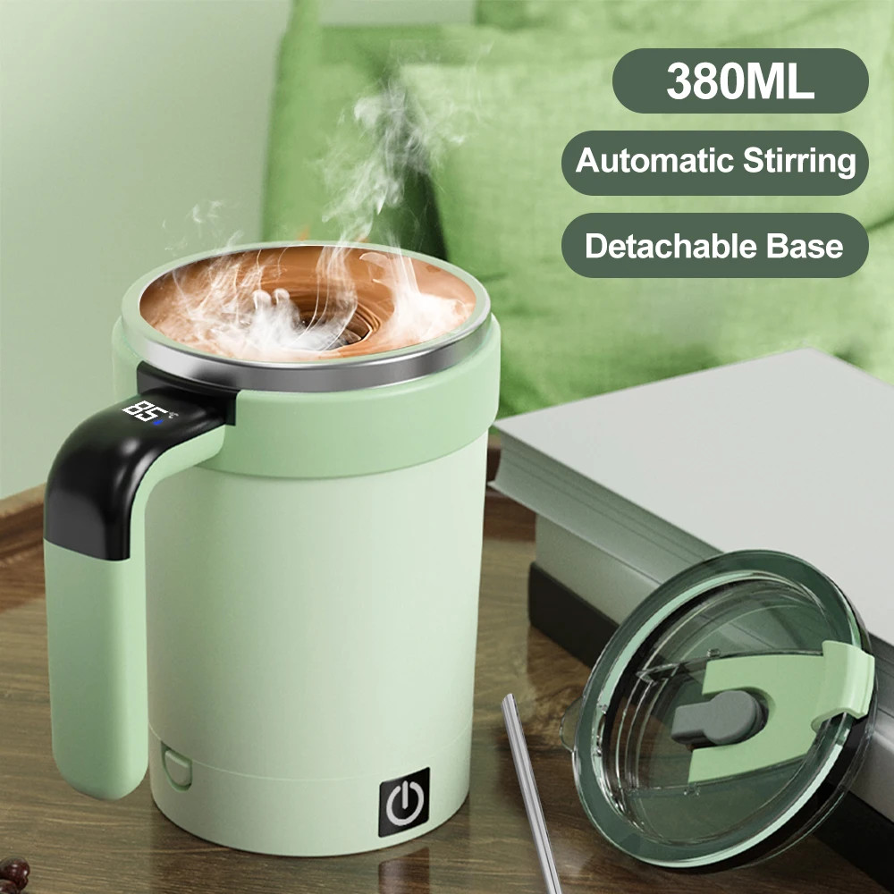 380ML Automatic Magnetic Stirring Mug with Straw & Lid Stainless Steel Waterproo