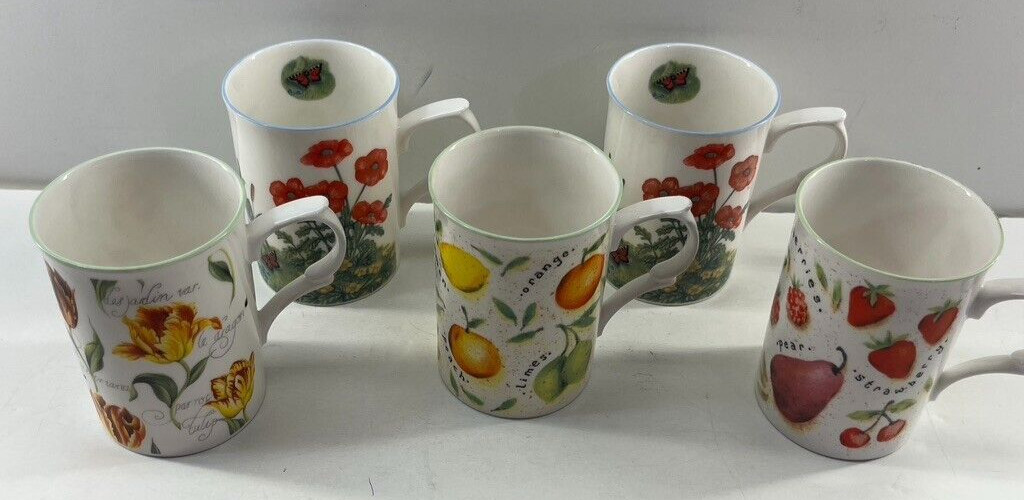 Cardew Design Mug Set (5) Fine Bone China Coffee Tea Fruit Floral England