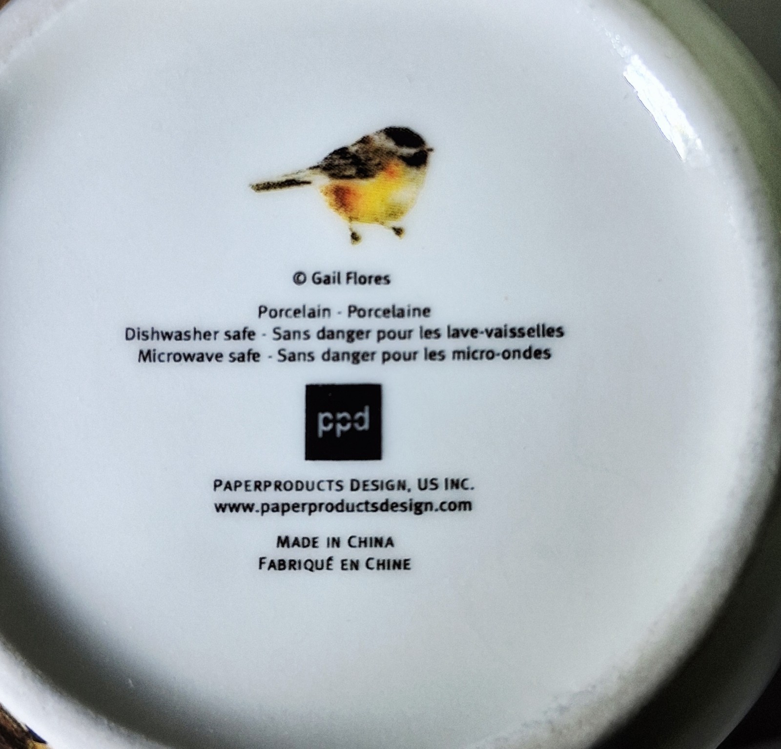 PPD Porcelain Big Coffee Mug 18 oz Gail Flores Bird & Autumn Leaves Gift Box