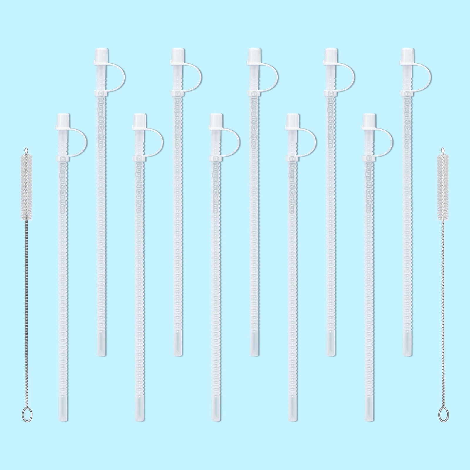 13” Flexible Corrugated Straws with Caps (10-Pack) with 2 Cleaning Brushes – USA