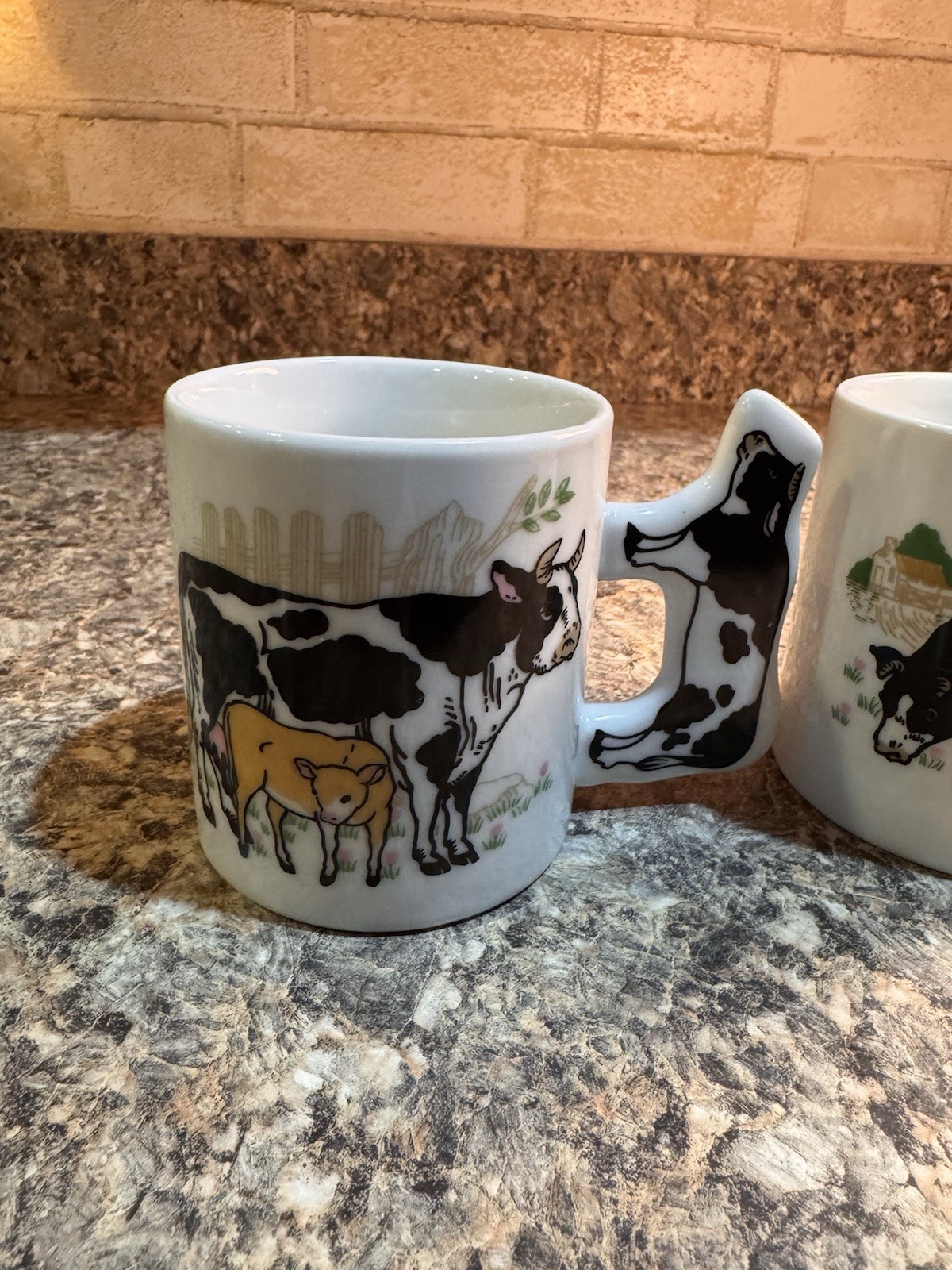 Ceramic Cow Handle Coffee Mug Set of 2 11 fl oz White/Multicolor Pictorial