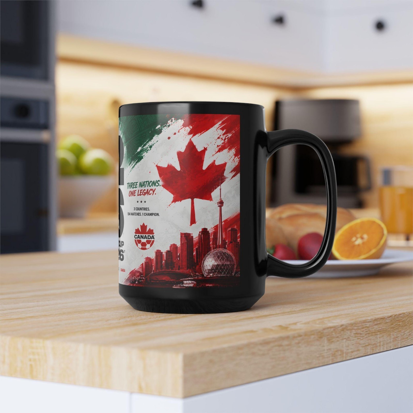 FIFA World Cup 2026 Logo and Trophy Black Mug Soccer Tournament Coffee Cup