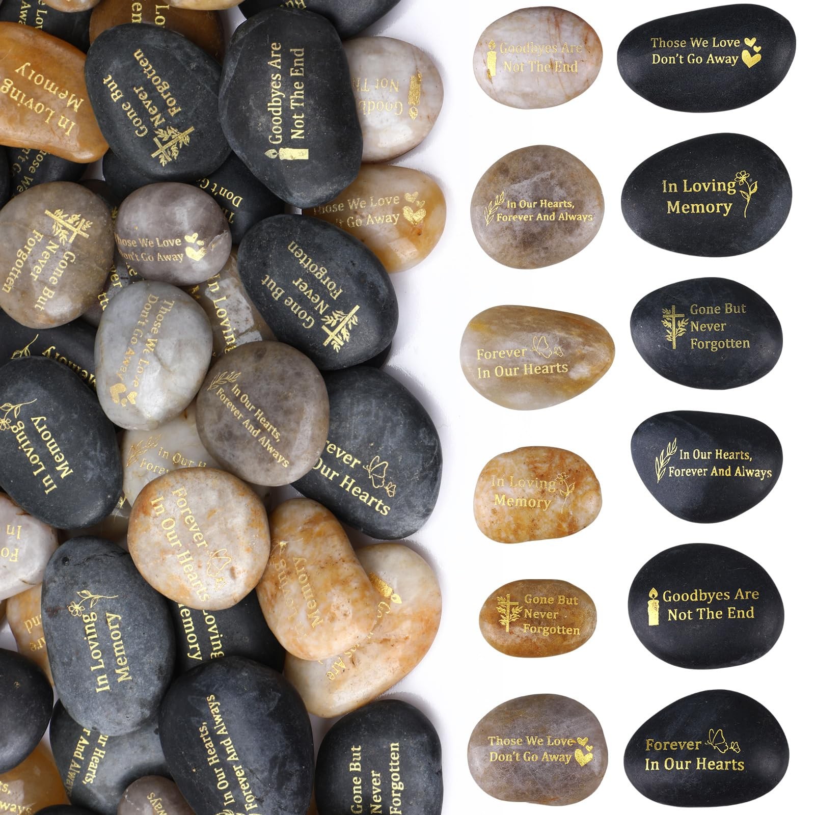 60 Pcs Memorial Stones Engraved River Rocks for Celebration of Life Decor