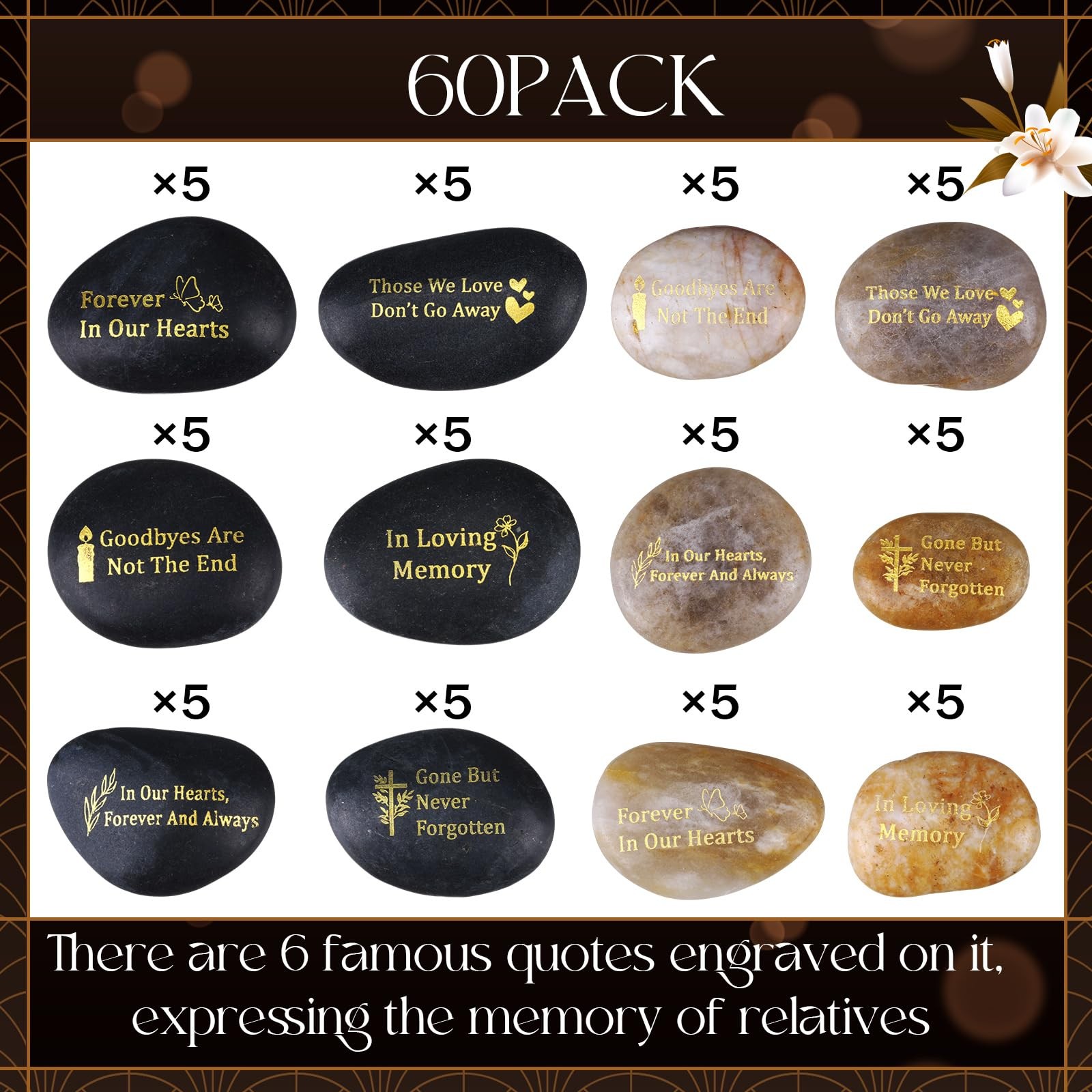 60 Pcs Memorial Stones Engraved River Rocks for Celebration of Life Decor