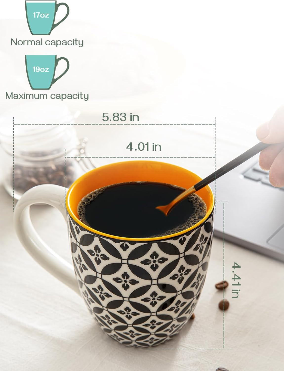 Coffee Mugs Set of 6, 16 oz Large Porcelain Mug