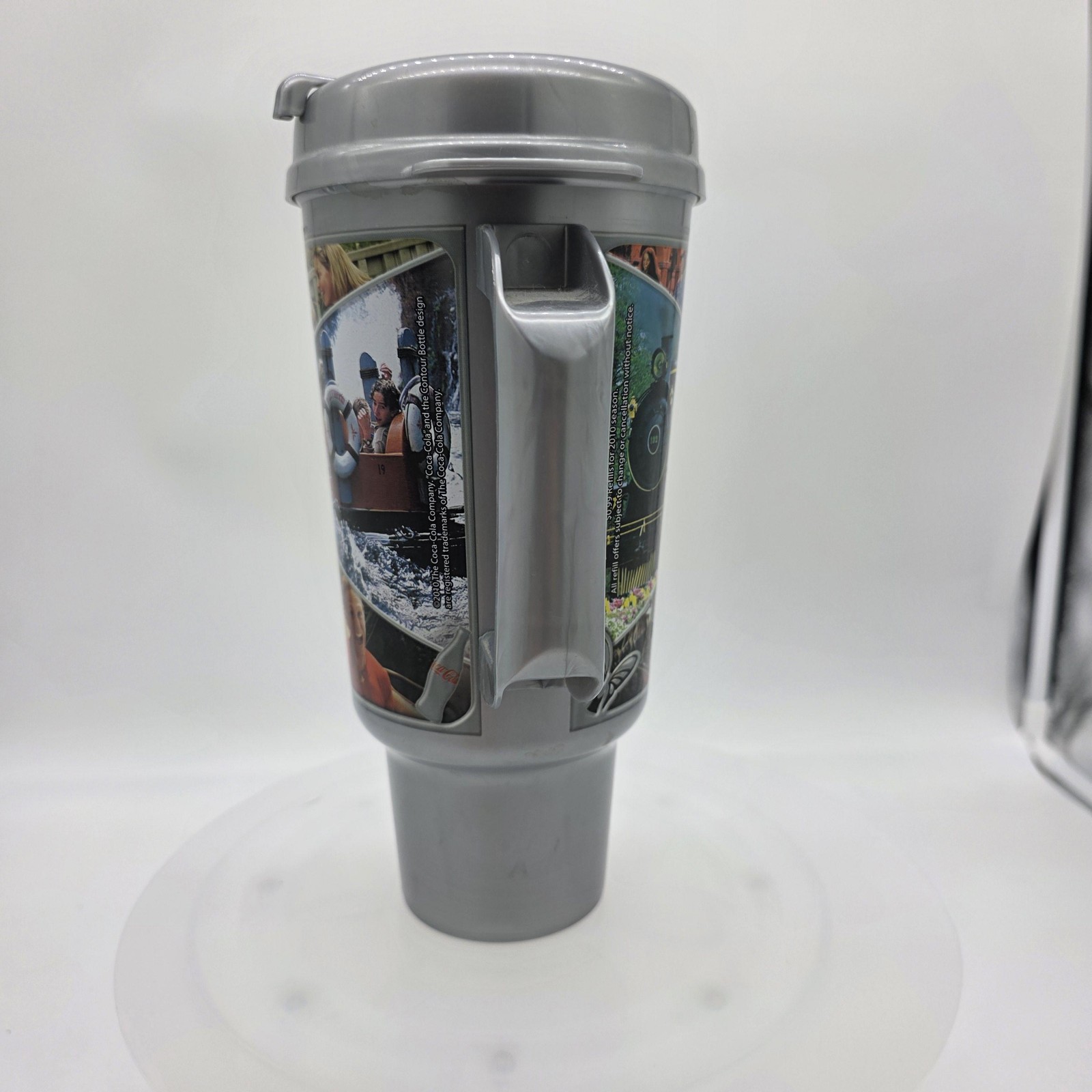 Dollywood Travel Mug Gray Plastic 25th Anniversary Theme Park Logo Handle Cup