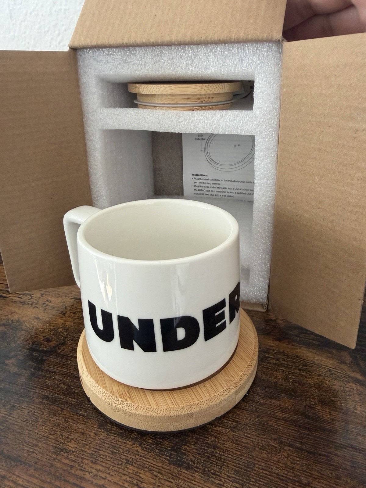 Underdog Coffee Mug Ceramic Tea Cup with Bamboo USB Powered Warmer