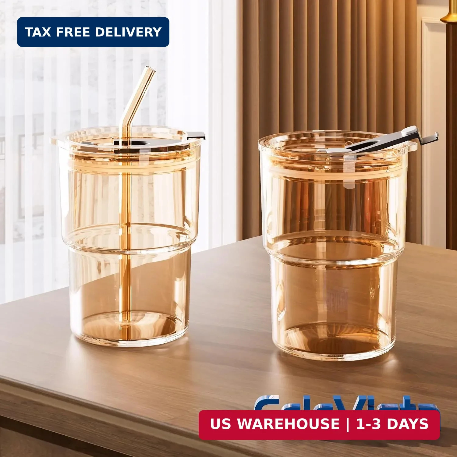 13 oz Iced Coffee Cup, Glass Tumbler with Straw and Lid for Tea, Matcha, Cold Br