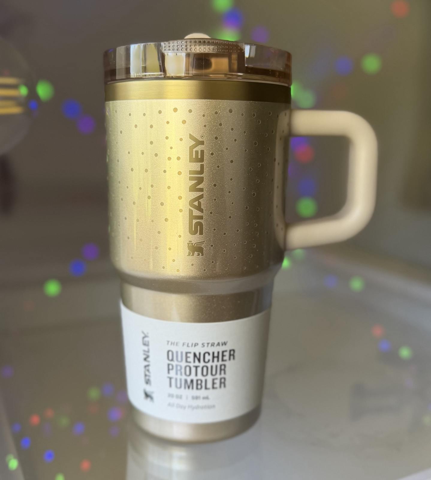 STANLEY Protour Tumbler 20 OZ Prosecco Shimmer Gold Leakproof Limited Edition