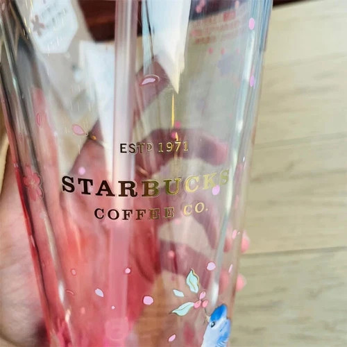 Starbucks China Cherry Blossom Tumbler Pink Sakura 20OZ Glass Straw Cup