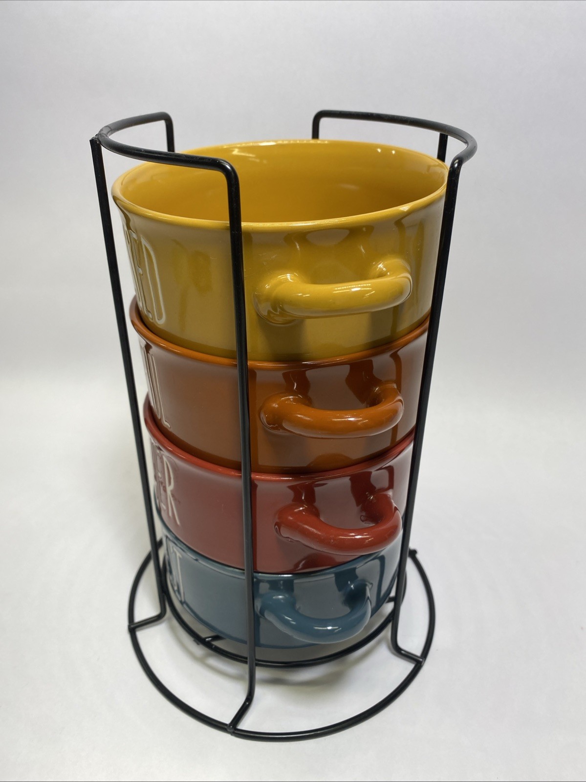 Boston Warehouse Stacked 4.25” Cereal/Soup Bowls In Rack Fall Colors-Gently Used