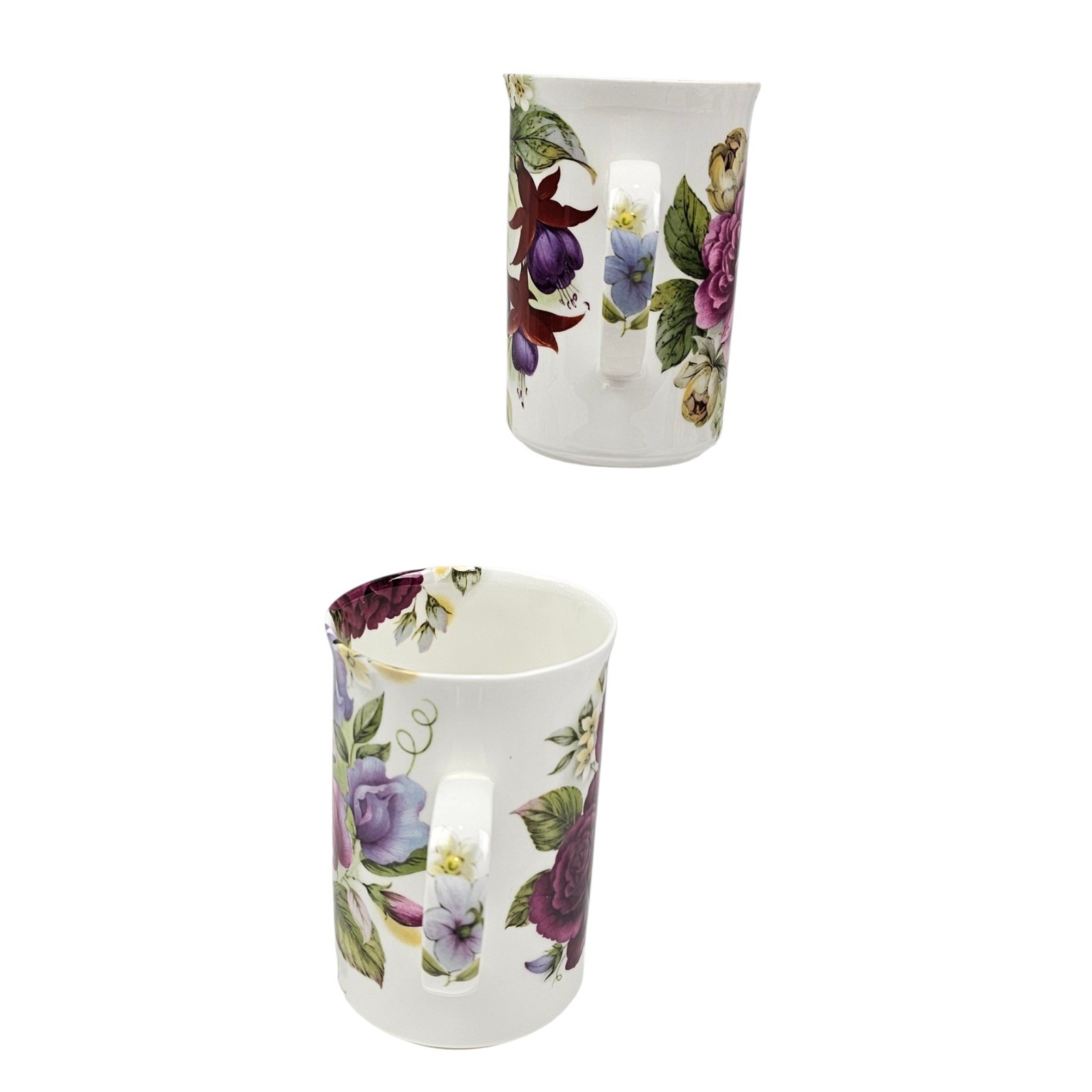 St George Fine Bone China Mugs Set of 2 Floral Rose Peony Made in England Purple