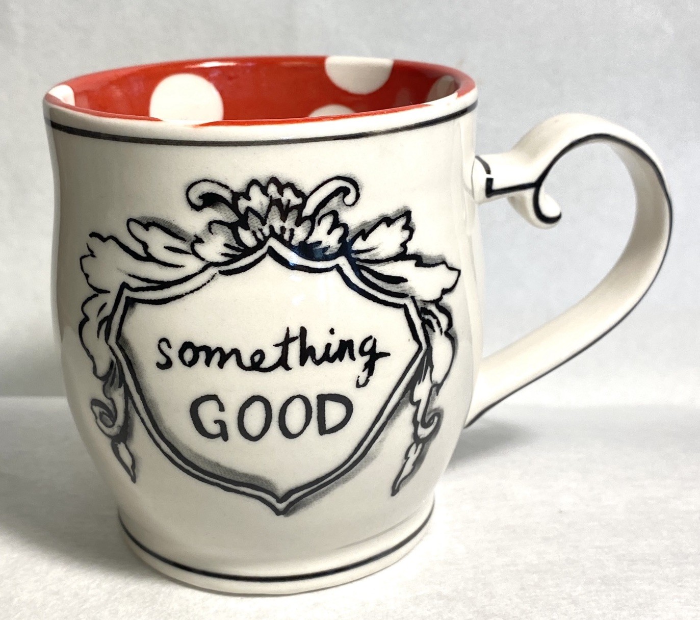 Anthropologie Molly Hatch “Something Good” Mug Cup Red Polka Dot Interior