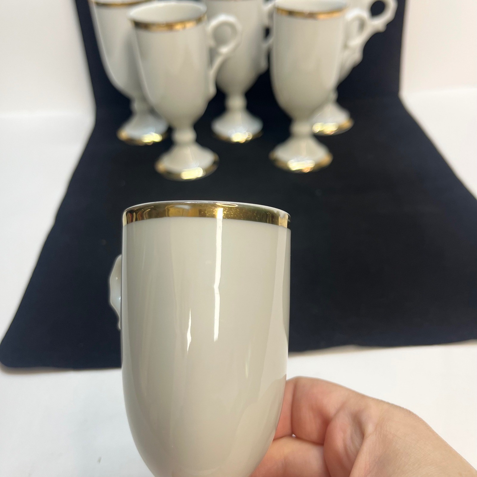 VTG White Porcelain Footed Irish Coffee Mugs Gold Trim Set of 6 Pedestal Cups
