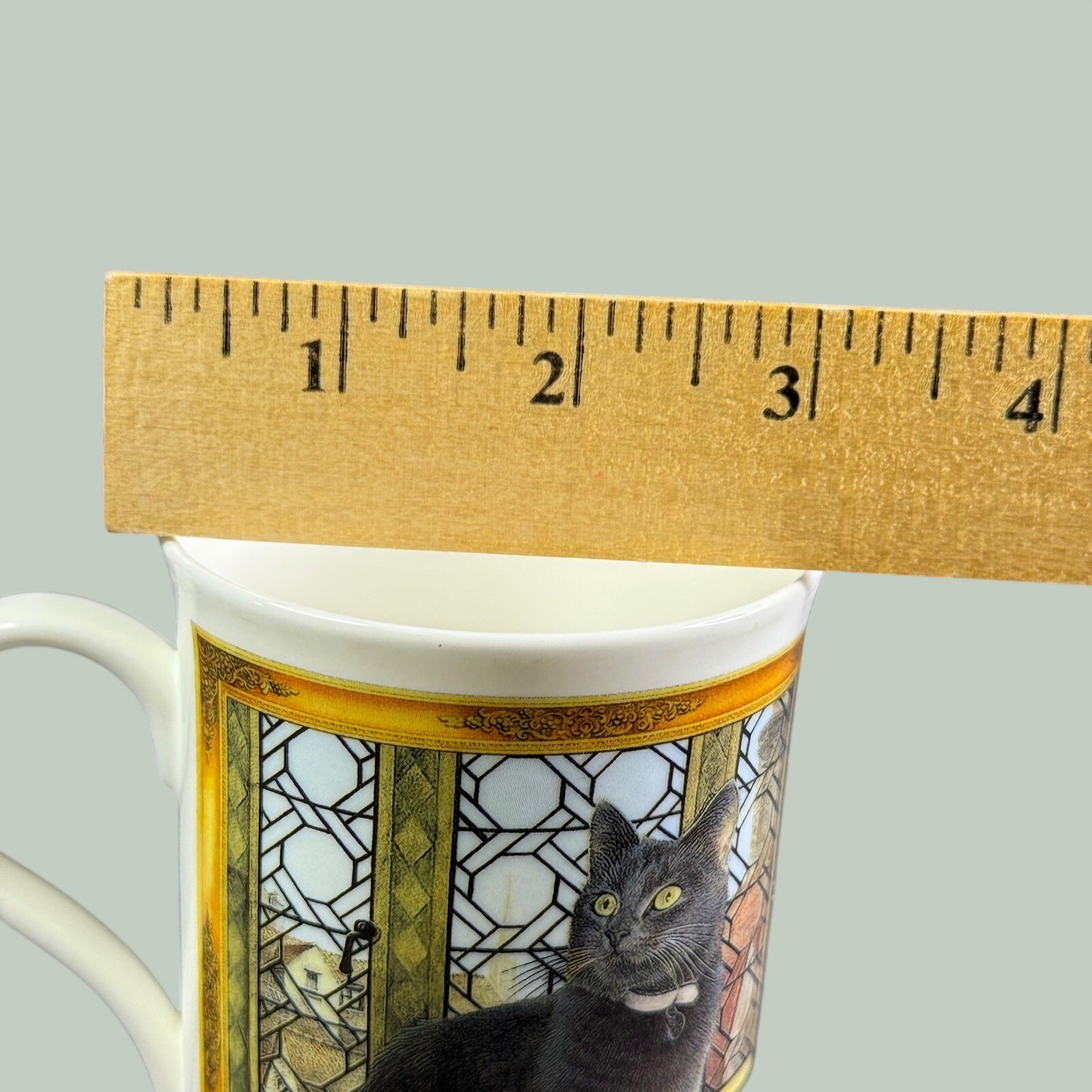 Crown Trent Fine Bone China Grey Cat Stained Glass Window Mug Made in England