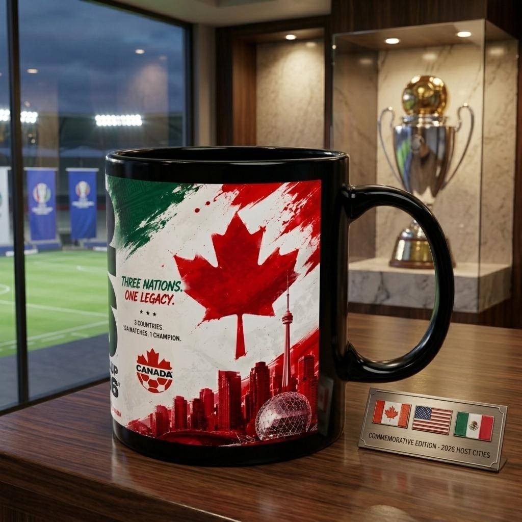 FIFA World Cup 2026 Logo and Trophy Black Mug Soccer Tournament Coffee Cup