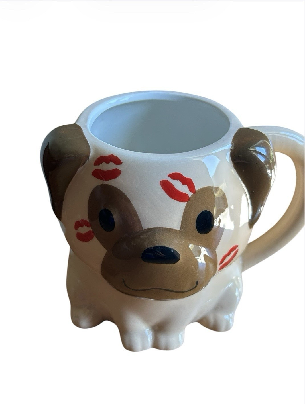 Petal & Pearl Pug Figural Ceramic Novelty Mug Kisses 8 fl oz White/Brown