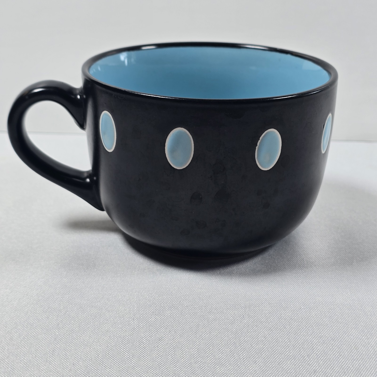 Century Stoneware Black Blue Polka Dot Ceramic Coffee Mug Cup