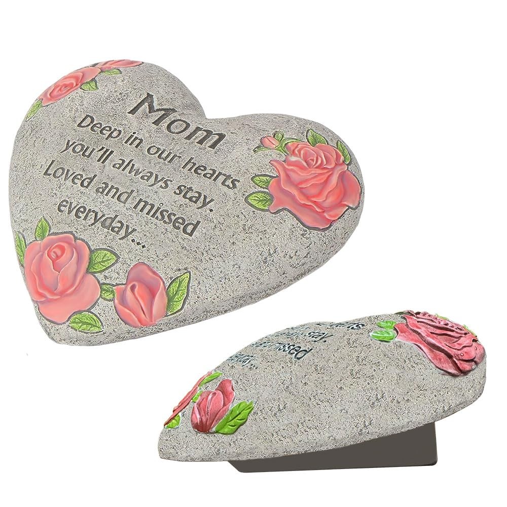 Heart Memorial Stone for Mom, Memorial Garden Stone-in Memory of Loved One Gi…